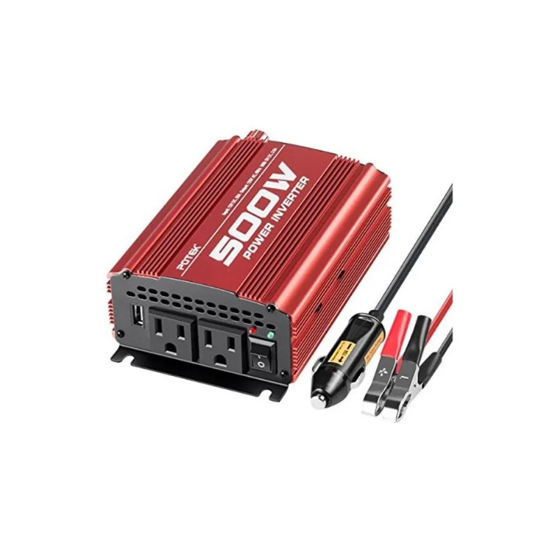 Inversor de Potência POTEK 500W DC 12V para 110V AC com 2 Tomadas AC e Porta USB