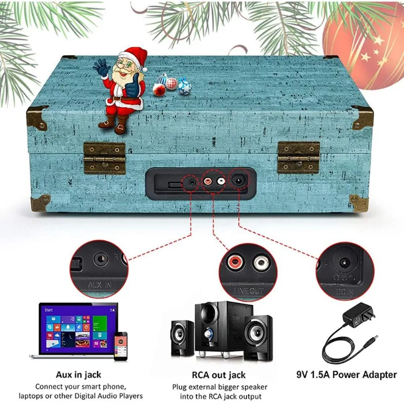 WOCKODER TocaDiscos sem Fio com AltoFalantes e USB Mala Portátil