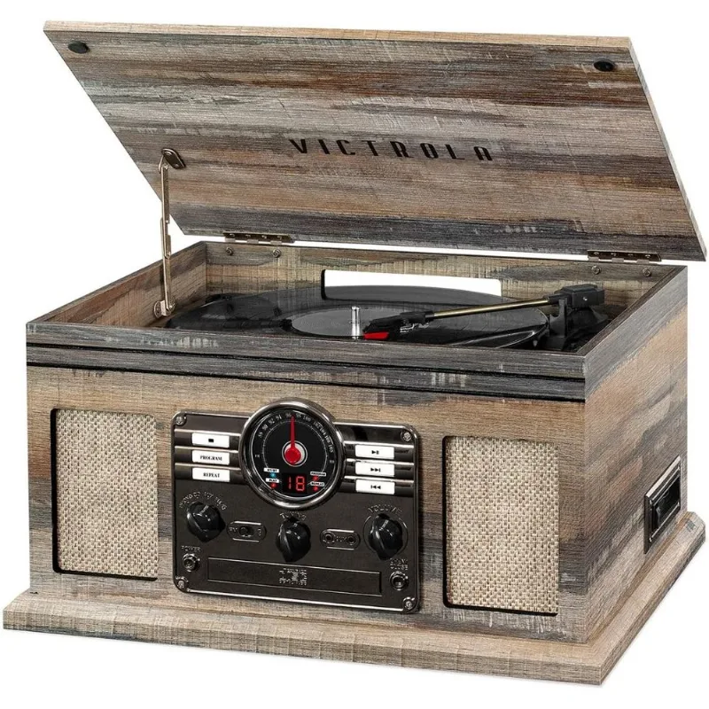 Victrola TocaDiscos 6 em 1 3 Velocidades Rádio FMCDEntrada Auxiliar RCA