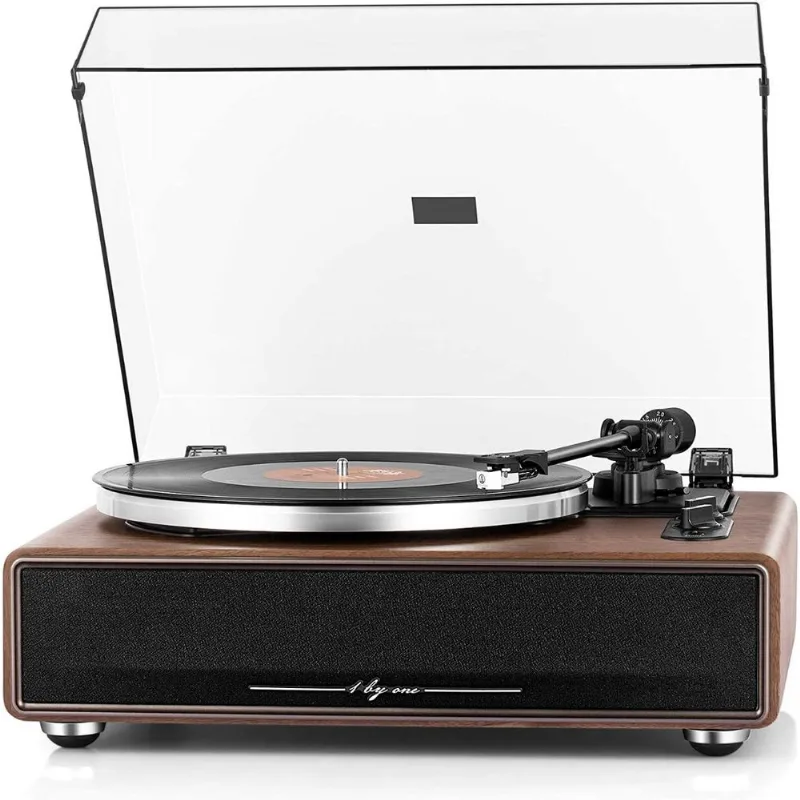 1byone Vitrola TocaDiscos de Vinil com 2 Velocidades Cartucho Magnético Reprodução sem Fio
