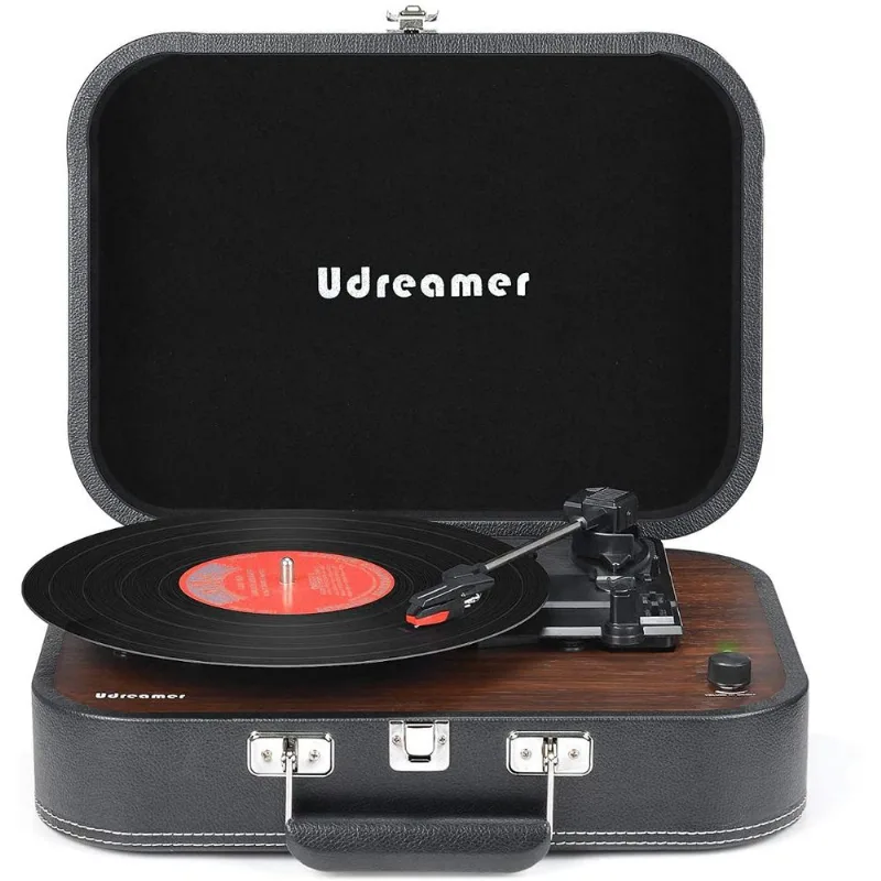Udreamer Vitrola TocaDiscos com AltoFalante Bluetooth USB MaletaPortátil