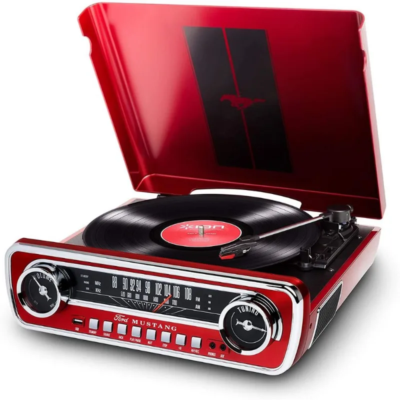 ION Mustang LP TocaDiscos Vinil 4 em 1 com Altofalantes USB e Entrada Auxiliar
