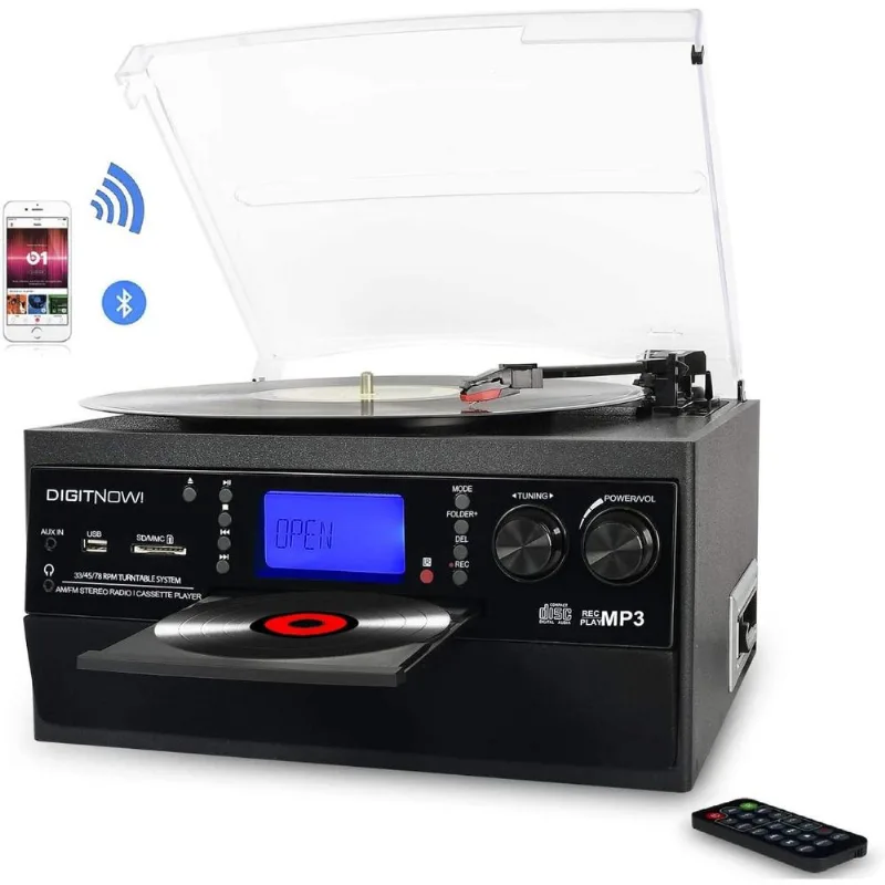 DIGITNOW TocaDiscos com Altofalantes Estéreo Conversor de Vinil LP pMP3