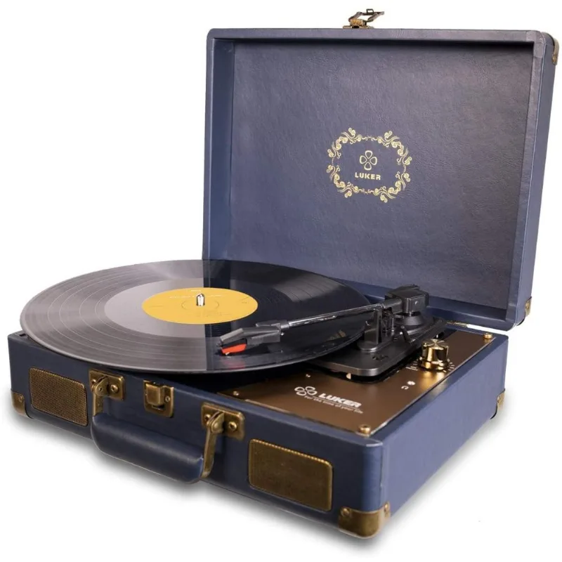 LUKER Toca Discos Vinil Mala Portátil 3 Velocidades e Alto Falantes Saída RCA