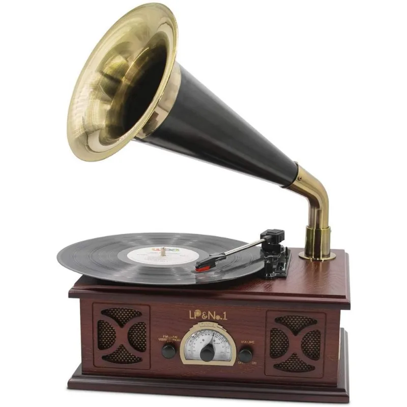 LP e NO1 Clássico VitrolaToca Discos e Gramofone Vinil Bluetooth USB Rádio FMAM