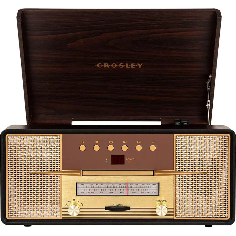 Crosley VitrolaToca Discos 3 Velocidades Bluetooth Rádio AMFM CD