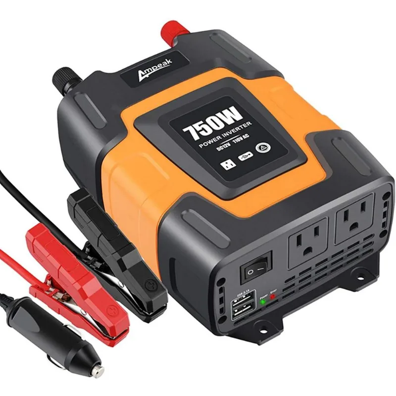 Ampeak Inversor Veicular 750W 12V DC para 110V AC c 2 TomadasUSB