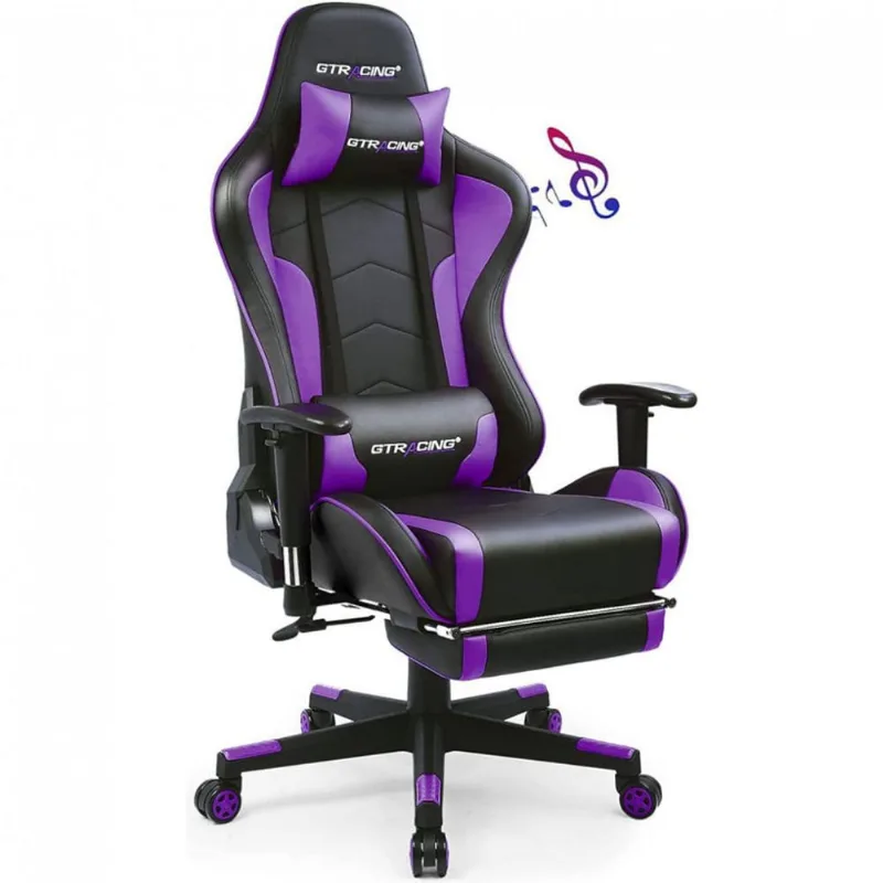 GTRACING Cadeira de Escritório Gamer Ergonômica e Reclinável com Bluetooth e Alto Falantes, Roxa