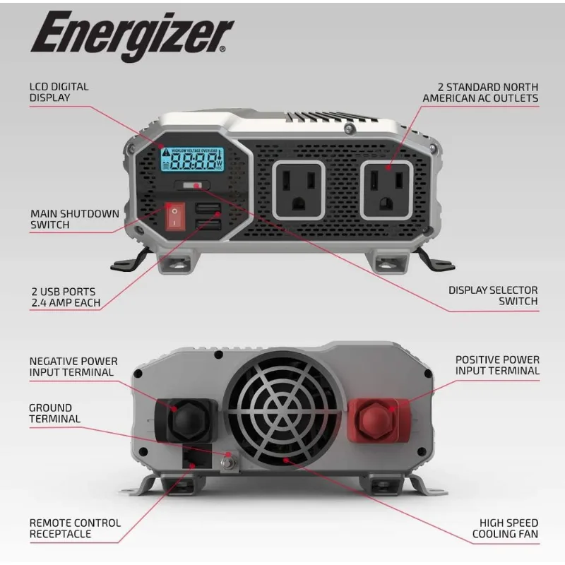 Energizer inversor de Potência Automotivo 1500W 2 Tomadas e 2 Portas USB
