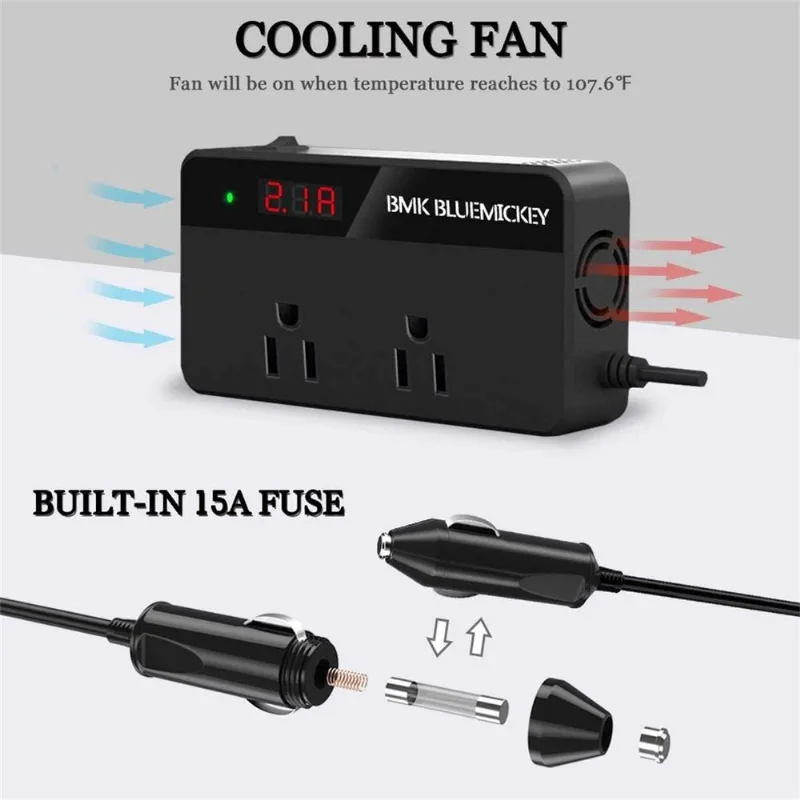 BMK Inversor de Potência Automotivo 200W 4 portas USBcTela LCD