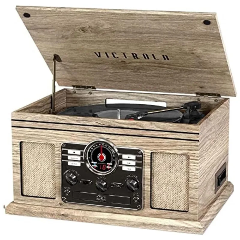 Vitrola, Toca Discos 3 Velocidades, Com Pre Amplificador Phono Integrado, Sem Fio, 45 Rpm, Victrola Vta 200b Fot, Bege