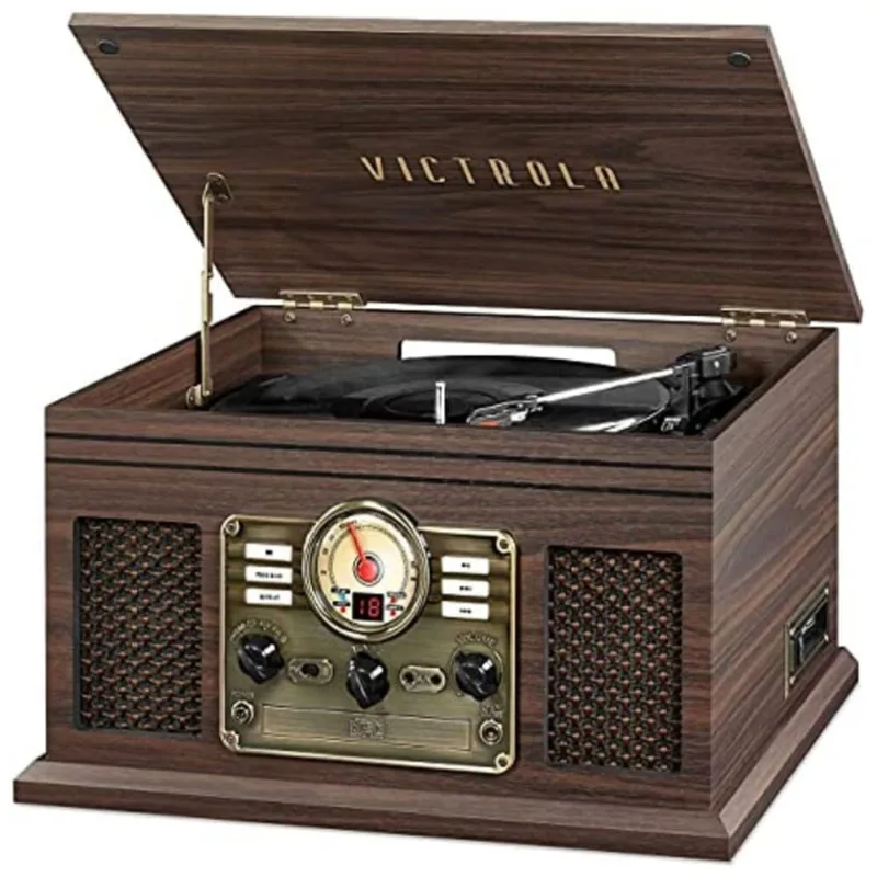 Nostalgic Vitrola, Toca Discos 3 Velocidades, Com Pre Amplificador Phono Integrado E Bluetooth, Sem Fio, 45 Rpm, Marron, Victrola Vta 200b Esp,