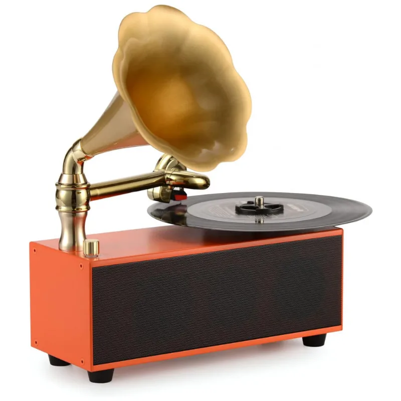 Vitrola Toca Discos Com Plataforma 3 Velocidades, Sem Fio, 78 Rpm, 110v, Nb, Laranja