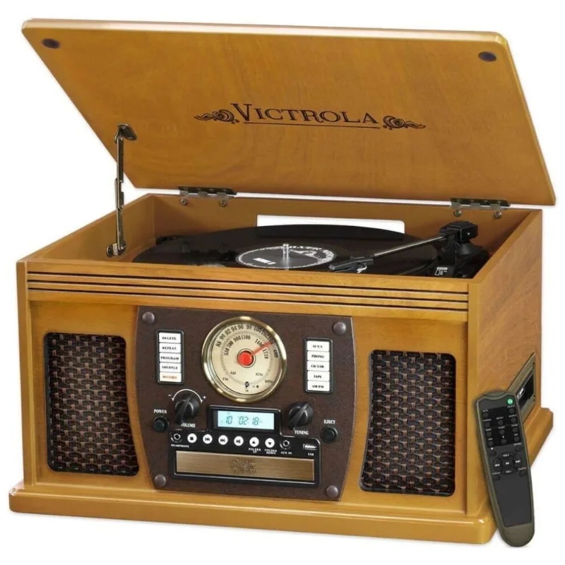 Vitrola Toca Discos Com Plataforma 3 Velocidades, Sem Fio, 78 Rpm, 110v, Victrola Vta 600b Oak, Marrom
