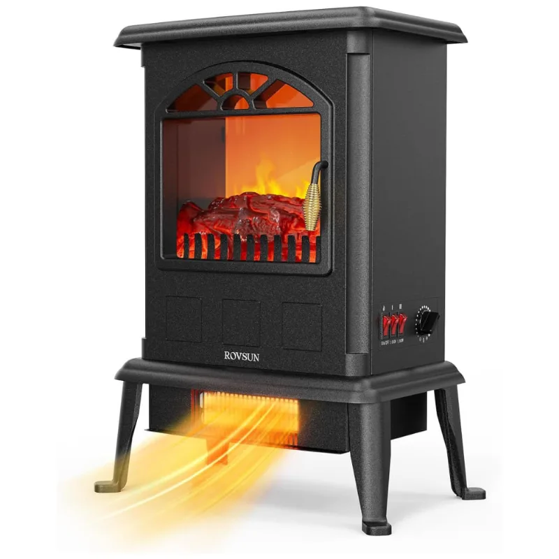 Rovsun Aquecedor Lareira Elétrica Com Controle Remoto E Chamas 3d Ajustável, 110v, 1500w, Cinza