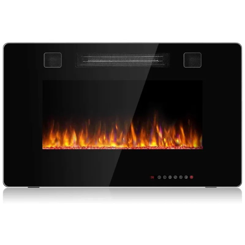 Lareira Eletrica De Embutir A45x76l, Com Controle Remoto, 1500w, 110v, Tangkula, Preto