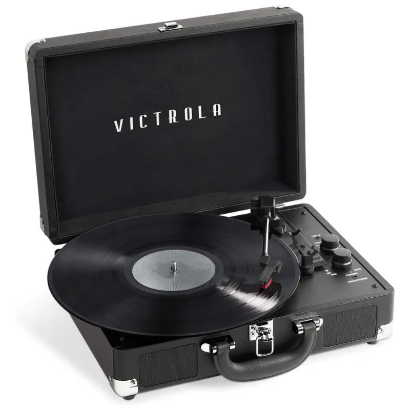 Vitrola Toca Discos Retro Vitrola, 3 Velocidades Com Bluetooth, 110v, Victrola Vsc 400sb Blk Sdf, Preto