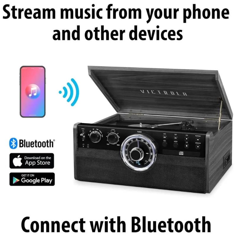 Vitrola Toca Discos Retro Vitrola, 3 Velocidades Com Funcoes Bluetooth, Radio, Fm, 110v, Victrola Vta 270b Fnt, Marrom