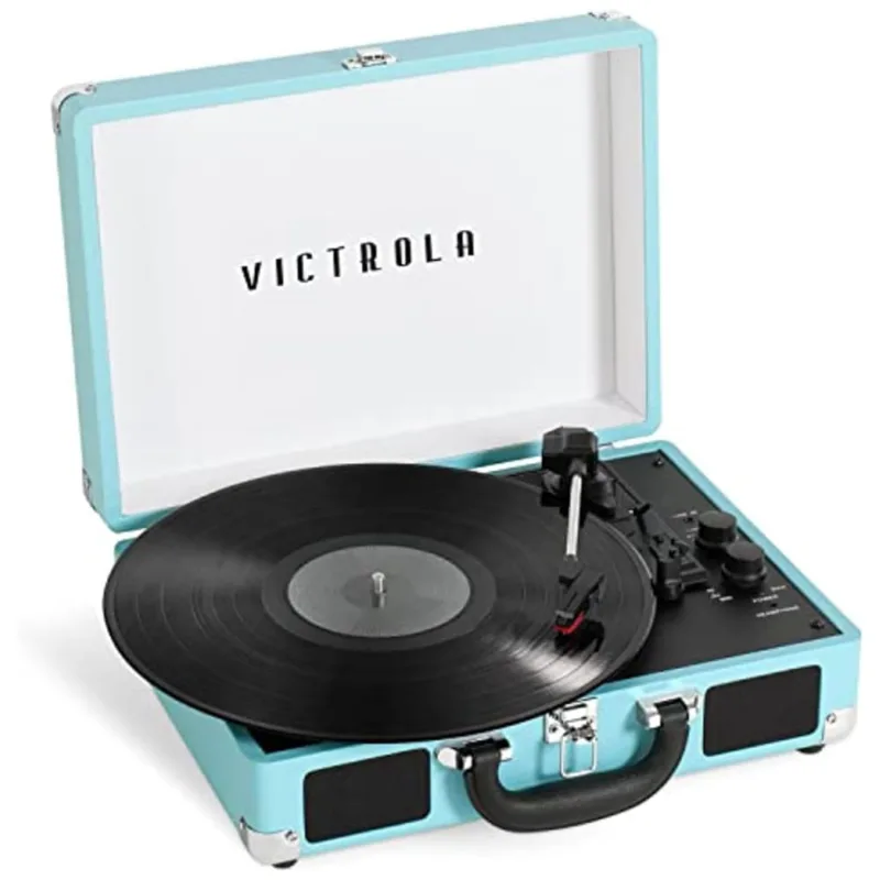 Vitrola Toca Discos Retro Vitrola, 3 Velocidades Com Bluetooth, 110v, Victrola Vsc 400sb Trq Sdf, Azul