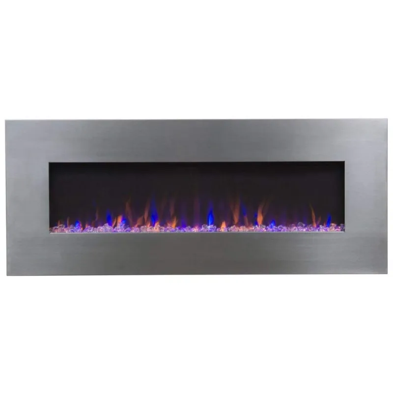 Lareira Eletrica De Embutir A52x127l Com Alto Falante Bluetooth, 1500w, 110v, Touchstone 80024, Prateado