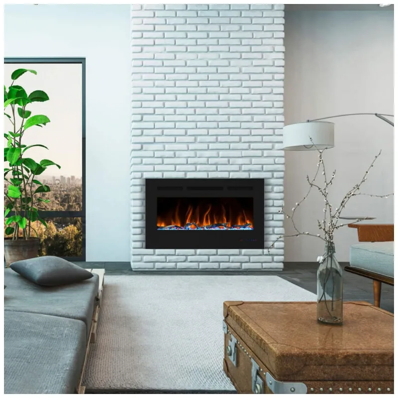 Lareira Eletrica De Embutir A45x76l Com Controle Remoto E Digital, Luz Led, Chama Ajustavel E Temporizador, 1500w, 110v, Masarflame, Preto