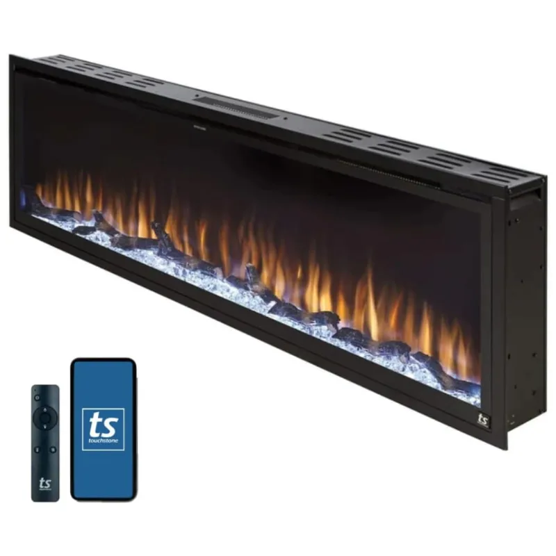 Lareira Eletrica De Embutir A48x152l Com Controle Remoto E Chamas Multicolorida, 1500w, 110v, Touchstone 80037, Preto