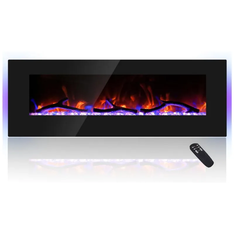Lareira Eletrica De Embutir A45x127l Com Controle Remoto, Luz Led E Chama Ajustavel Com Conexao Usb E Aux, 110v, Cheerway, Preto