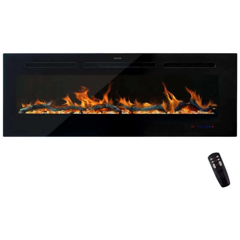 Lareira Eletrica De Embutir A45x127l Com Controle Remoto E Digital, Luz Led, Chama Ajustave, 110v, Ease Way 50, Preto