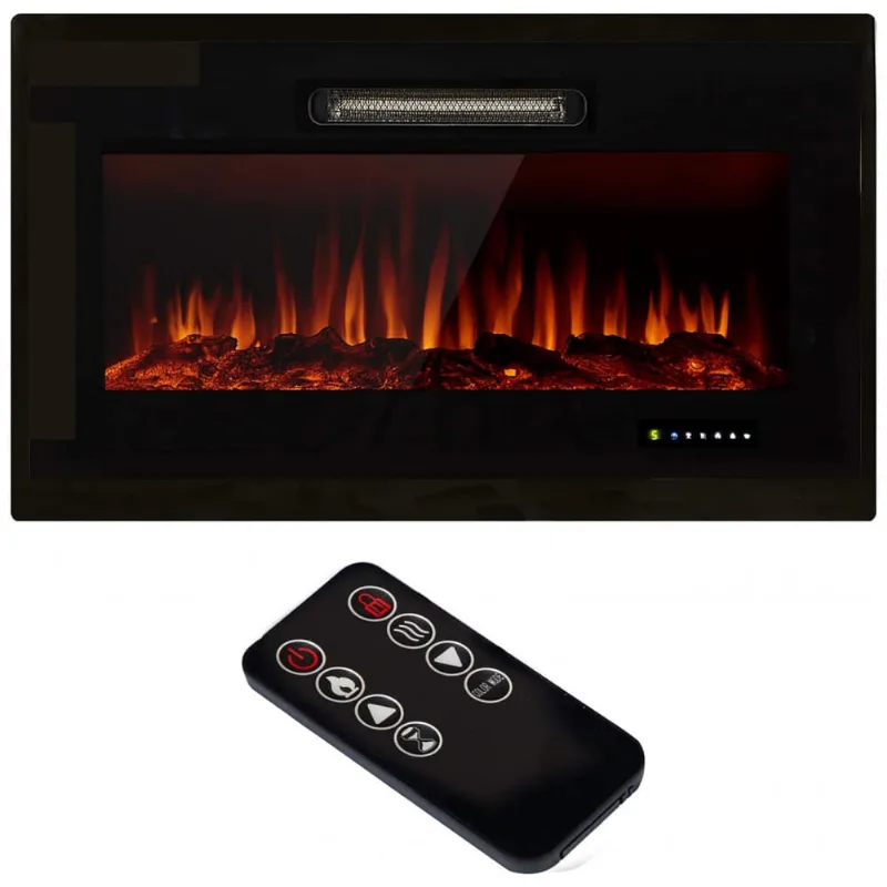 Lareira Eletrica De Embutir A48x91l Com Controle Remoto, Chamas Multicolorida E Temporizador, 1500w, 110v, U Max, Preto