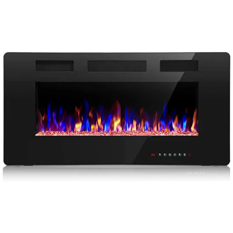 Lareira Eletrica De Embutir A45x91l Com Controle Remoto E Digital, Luz Led, Chama Ajustavel E Temporizador, 1500w, 110v, Crzoe Jx 836c3, Preto