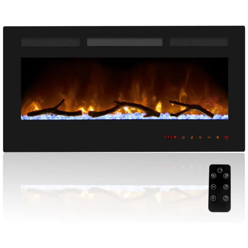 Lareira Elétrica De Embutir A45x91l Com Controle Remoto E Digital, Luz Led, Chama Ajustável E Temporizador, 110v, Cheerway, Preto