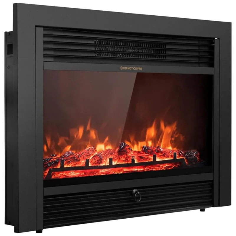 Lareira Eletrica De Embutir A53x72l Com Controle Remoto E Chamas Multicolorida, 1500w, 110v, Giantex Hw51075, Preto