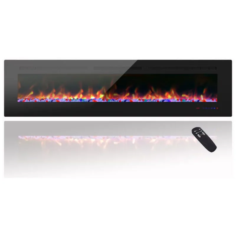 Lareira Eletrica De Embutir A45x182l Com Controle Remoto E Digital E Luz Led, Chamas Multicolorida E Temporizador, 1500w, 110v, Cheerway, Preto