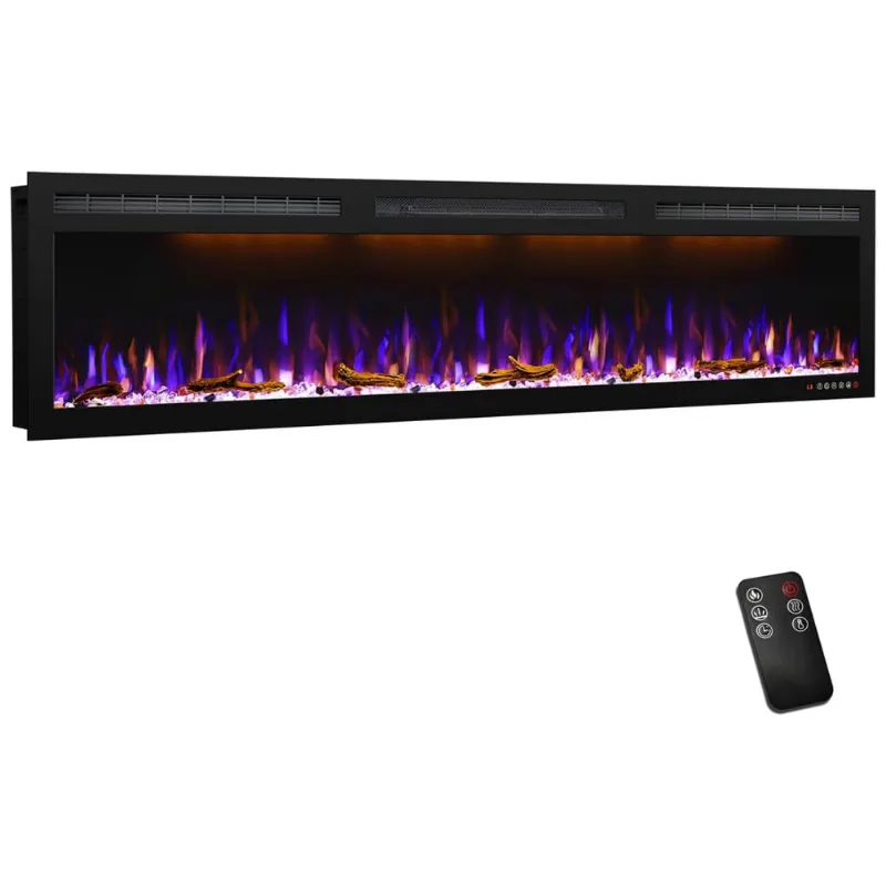 Lareira Elétrica De Embutir A45x182l Com Controle Remoto E Digital, Luz Led, Chamas Multicolorida E Temporizador, 1500w, 110v, Mystflame, Preto