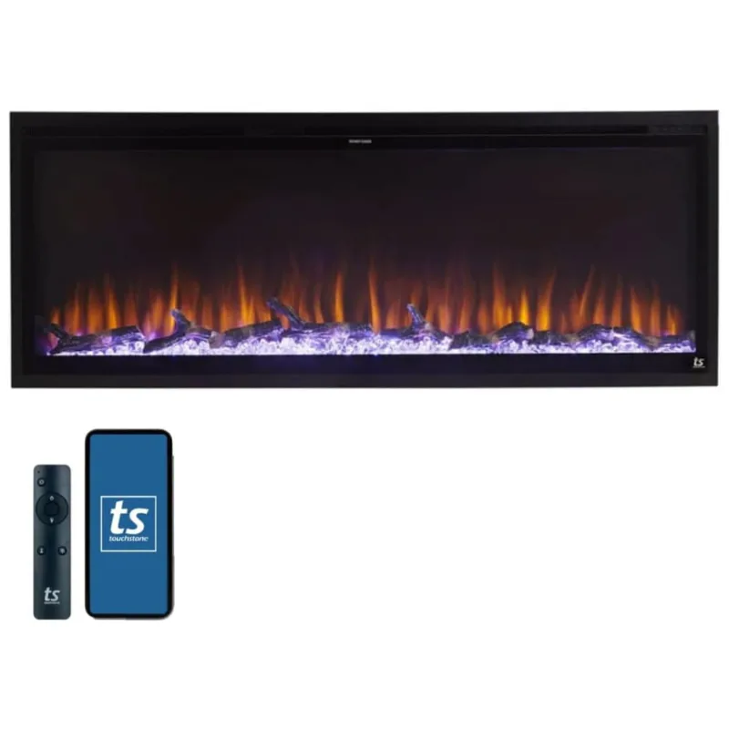 Lareira Eletrica De Embutir A48x127l Com Controle Remoto E Chamas Multicolorida, 1500w, 110v, Touchstone 80036, Preto
