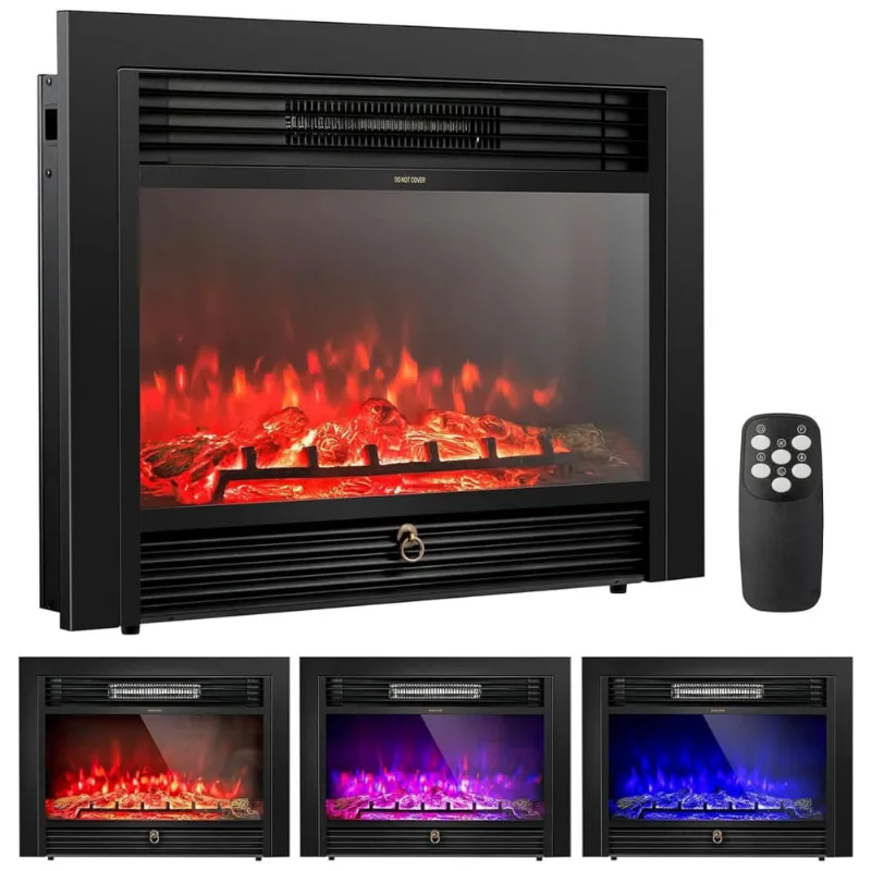 Lareira Eletrica De Embutir A53x72l Com Controle Remoto E Digital, Luz Led, Chama Ajustavel E Temporizador, 1500w, 110v, Costway 24718us Cype,