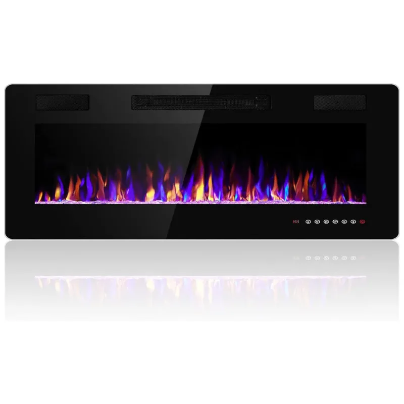 Lareira Eletrica De Embutir A45x106l Com Controle Remoto E Digital, Luz Led, Chama Ajustavel E Temporizador, 1500w, 110v, Electactic 842c3, Preto