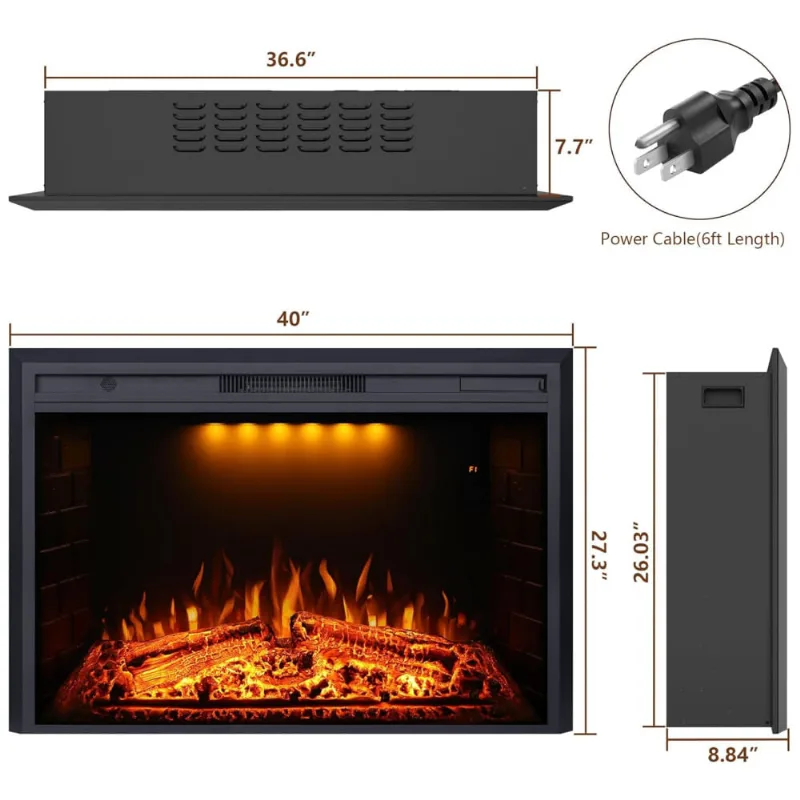 Lareira Elétrica De Embutir A69x101l Com Controle Remoto E Chamas Multicolorida, 1500w, 110v, Valuxhome Electric Fireplace, Preto