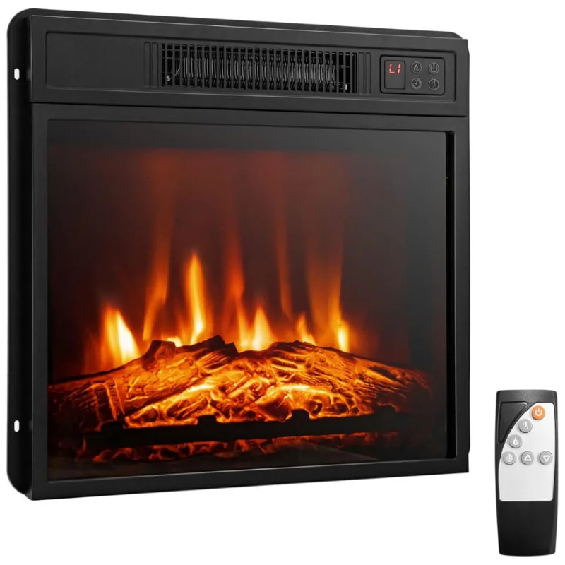 Lareira Eletrica De Embutir A44x48l Com Controle Remoto E Luz De Led, 1400w, 110v, Tangkula, Preto