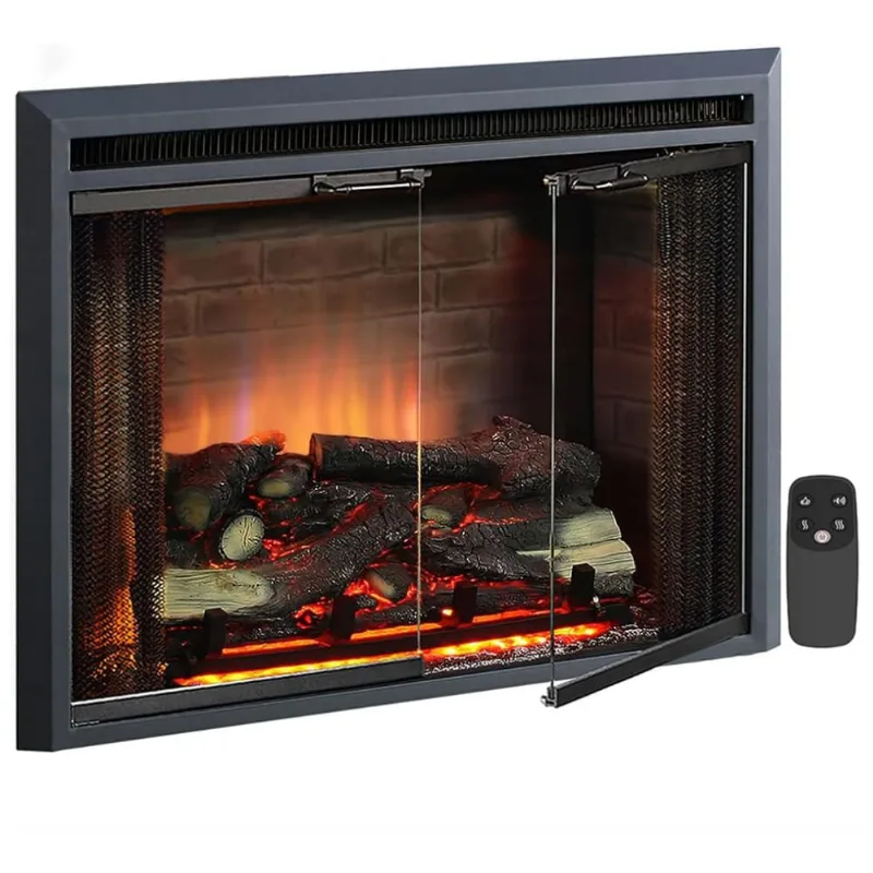 Lareira Elétrica De Embutir A60x78l Com Controle Remoto E Porta De Vidro, 1500w, 110v, Puraflame, Preto
