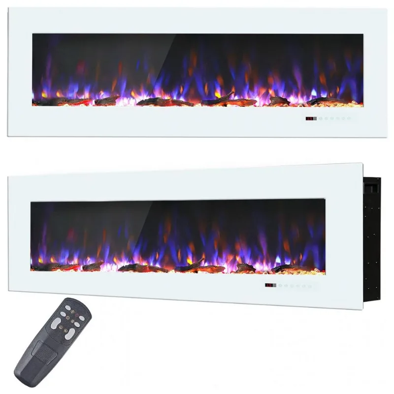 Lareira Elétrica De Embutir A46x182l Digital, Luz Led, Chama Ajustável E Temporizador, 1500w, 110v, Velaychimney, Preto