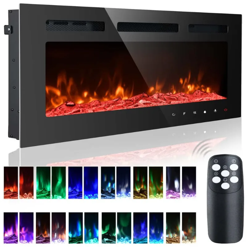 Lareira Elétrica De Embutir A54x101l Com Controle Remoto E Luz De Led, 1500w, 110v, Ceartry Electric Fireplace Inserts, Preto