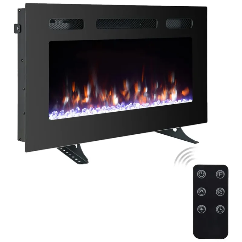 Lareira Elétrica De Embutir A43x76l Com Controle Remoto E Luz De Led, 1500w, 110v, Ceartry Electric Fireplace Inserts, Preto