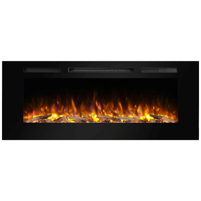 Lareira Eletrica De Embutir A50x127l Com Controle Remoto E Conjunto De Toras, Cristal, 1500w, 110v, Puraflame Ef173b, Preto