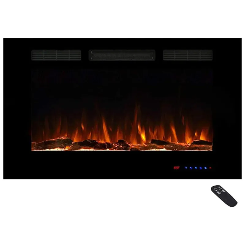 Lareira Elétrica De Embutir A54x91l Com Controle Remoto, Luz Led E Chama Ajustável, 1500w, 110v, Masarflame, Preto