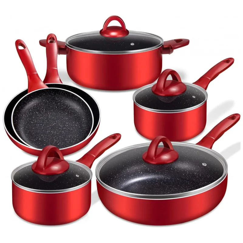 Conjunto De Panelas E Frigideiras Antiaderentes, Conjuntos De Panelas De Inducao 10 Pecas Para Todos Os Fogoes, Conjuntos De Cozinha Com Alca De - Não Informado