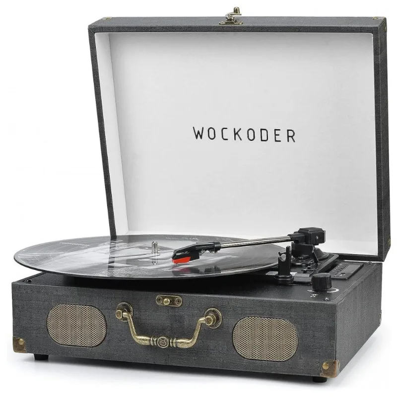 Wockoder Kd 3011bl Toca Discos Retro 3 Velocidades Com Usb E Alto Falantes Embutidos, Preto