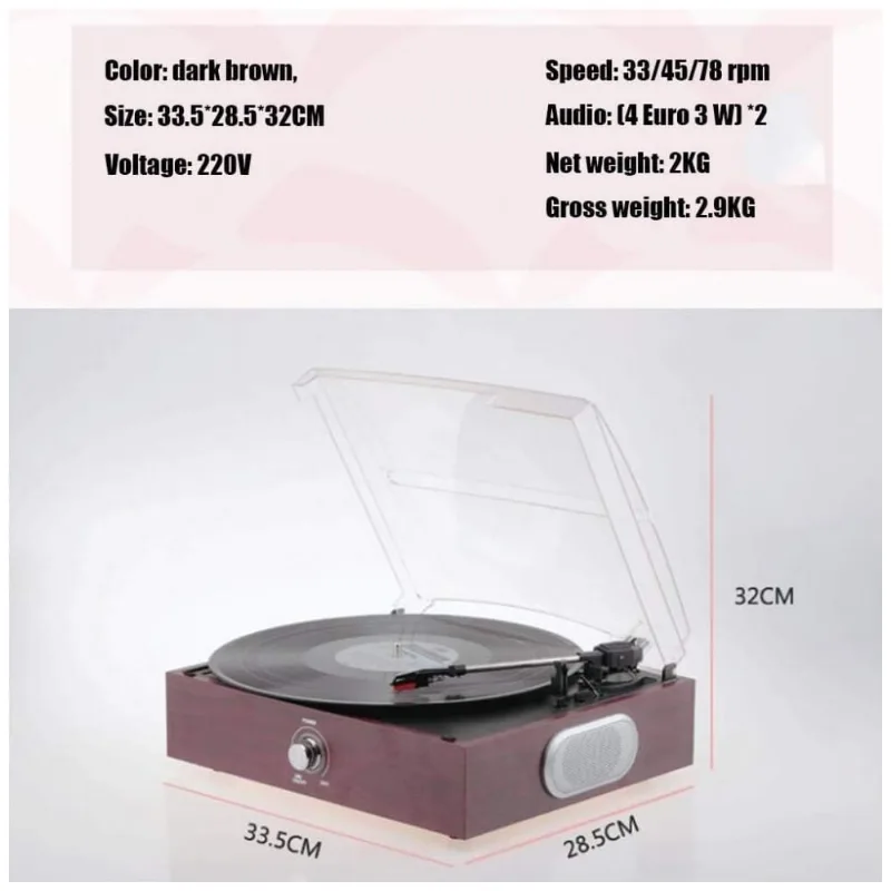Vitrola Toca Discos Retro 3 Velocidades Com Bluetooth E Alto Falantes Embutidos, 110v, Wsmla, Marrom