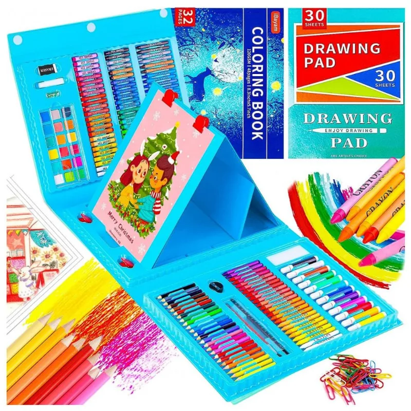 Kit Lápis de Cor Profissional com Estojo 222 peças Tintas Acrílicas, Aquarela, IBAYAM 03, Preto