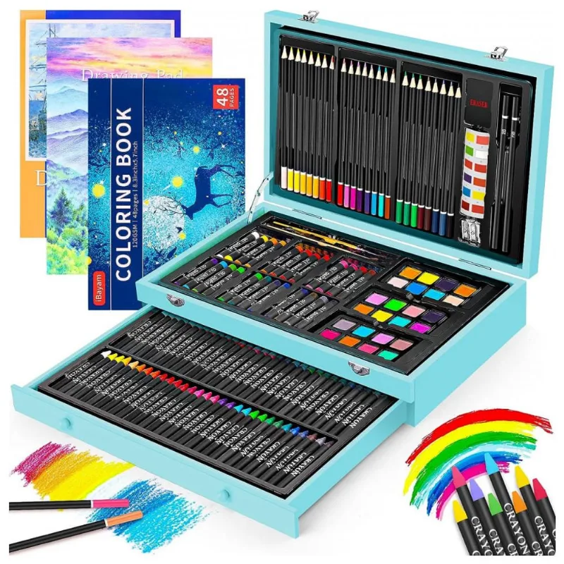 Kit Lápis de Cor Profissional com Maleta de Madeira peças Tintas Acrílicas, Aquarela, IBAYAM 150, Verde